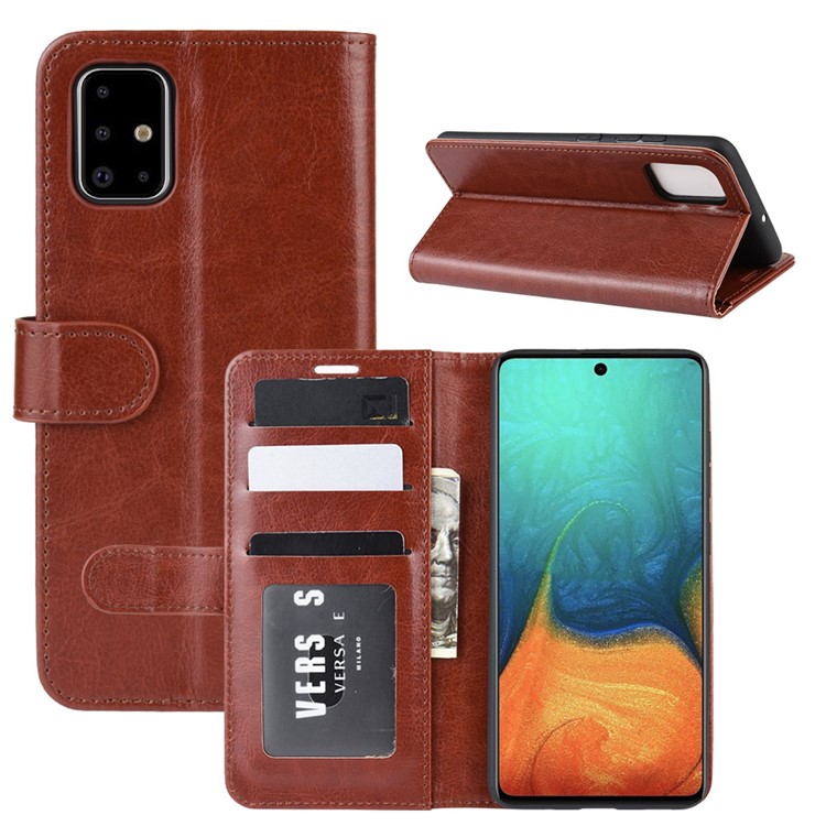 Crazy Horse Skin PU Leather Flip Phone Case for Samsung Galaxy A71 - Brown-1
