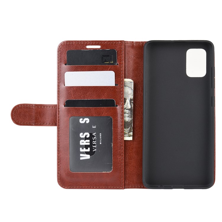 Crazy Horse Skin PU Leather Flip Phone Case for Samsung Galaxy A71 - Brown-4