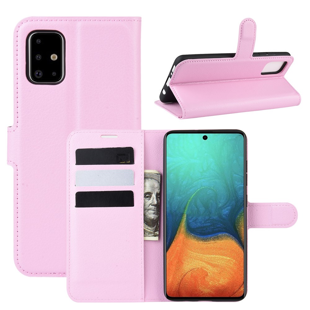 Litchi Skin Leather Wallet Case for Samsung Galaxy A71 - Pink-1