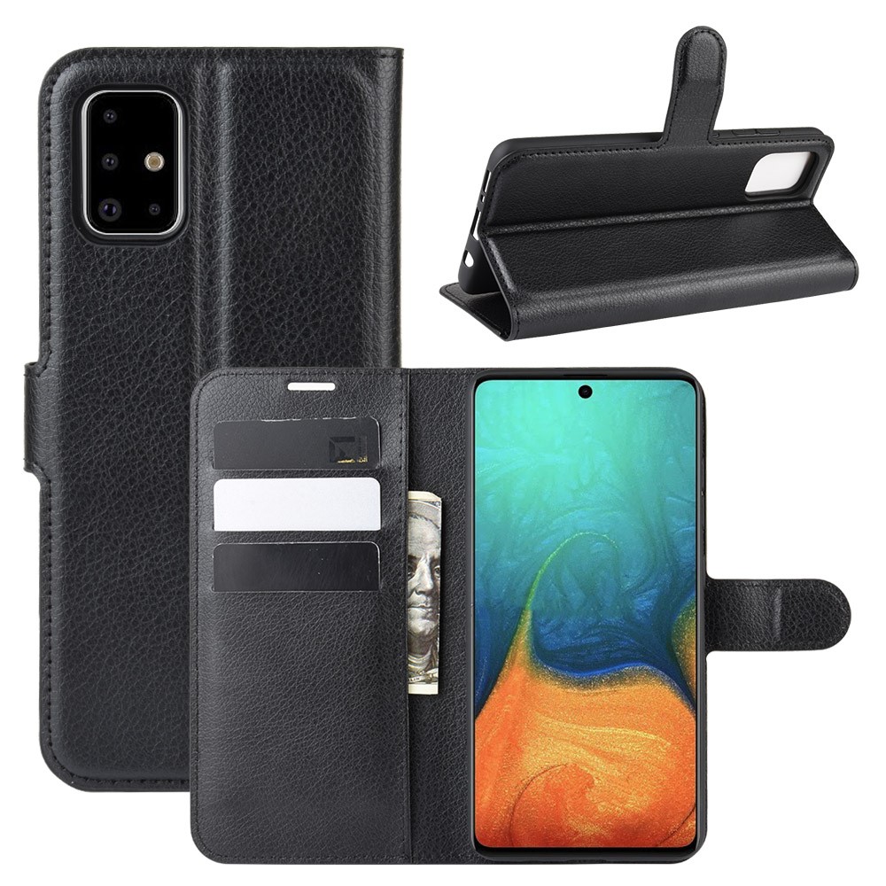 Litchi Skin Leather Wallet Case for Samsung Galaxy A71 - Black-1