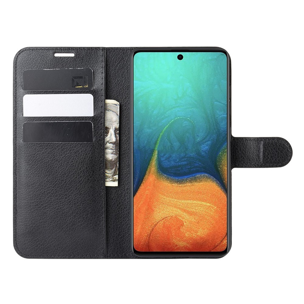 Étui de Portefeuille en Cuir Litchi Skin Pour Samsung Galaxy A71 Réglable Stand Design Téléphone Case - le Noir-4