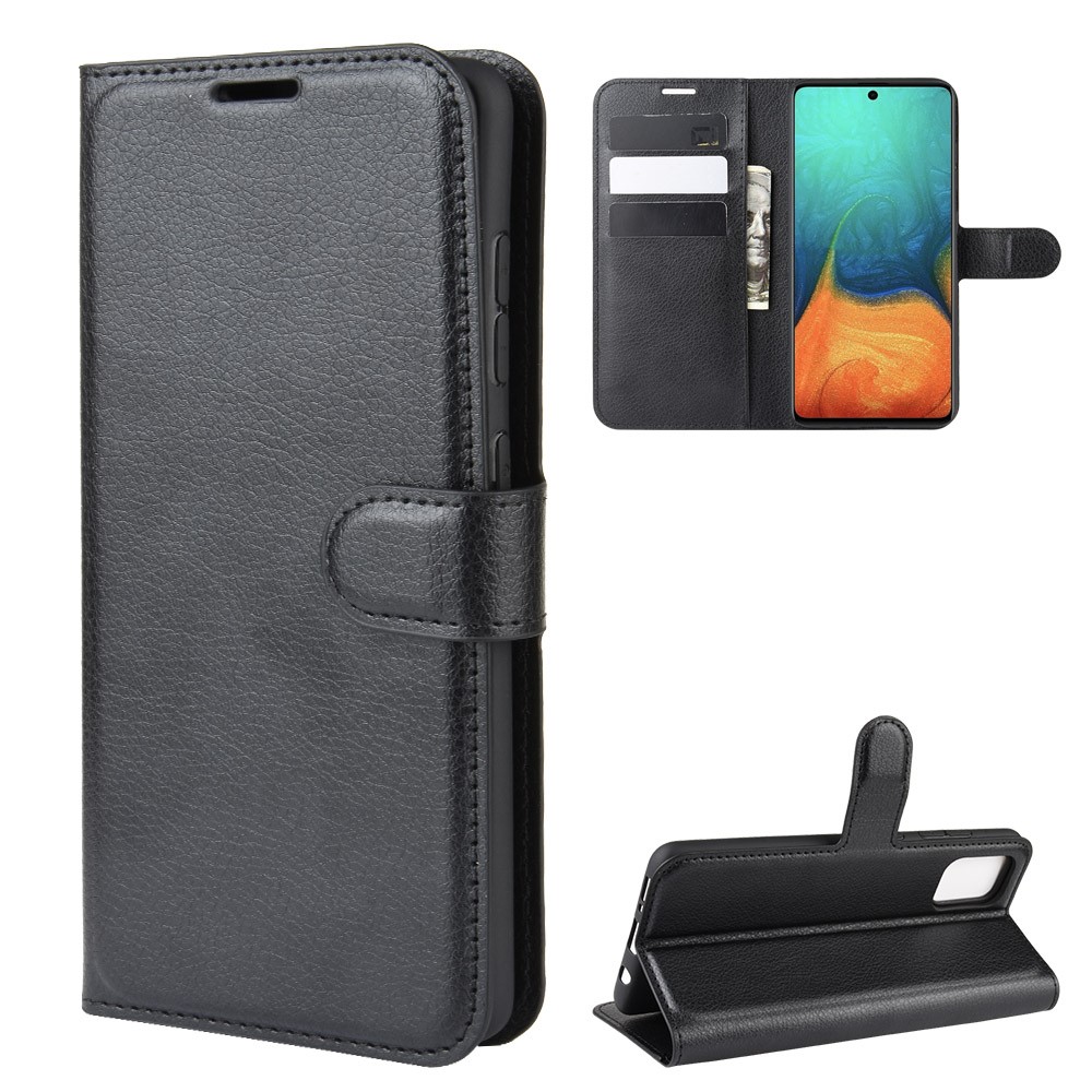 Étui de Portefeuille en Cuir Litchi Skin Pour Samsung Galaxy A71 Réglable Stand Design Téléphone Case - le Noir-7