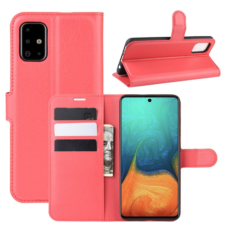 Case de Billetera de Cuero de Piel de Litchi Para Samsung Galaxy A71 Diseño de Desejo de Stie Ajustable - Rojo