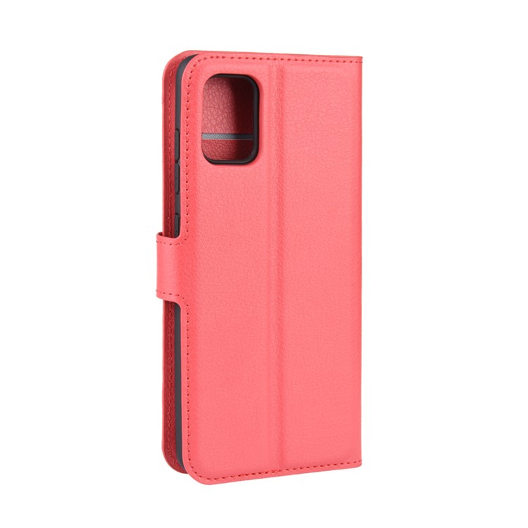 Case de Billetera de Cuero de Piel de Litchi Para Samsung Galaxy A71 Diseño de Desejo de Stie Ajustable - Rojo