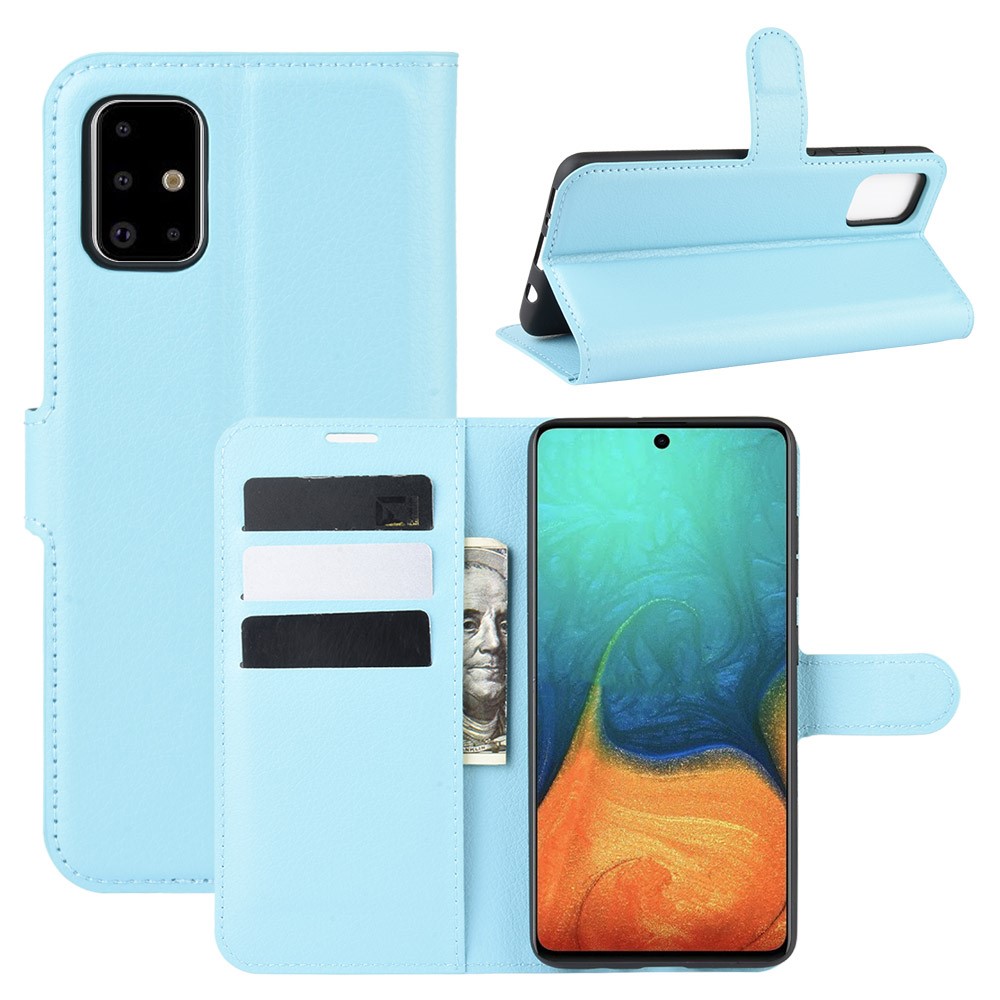 Litchi Skin Leather Wallet Case for Samsung Galaxy A71 - Baby Blue-1