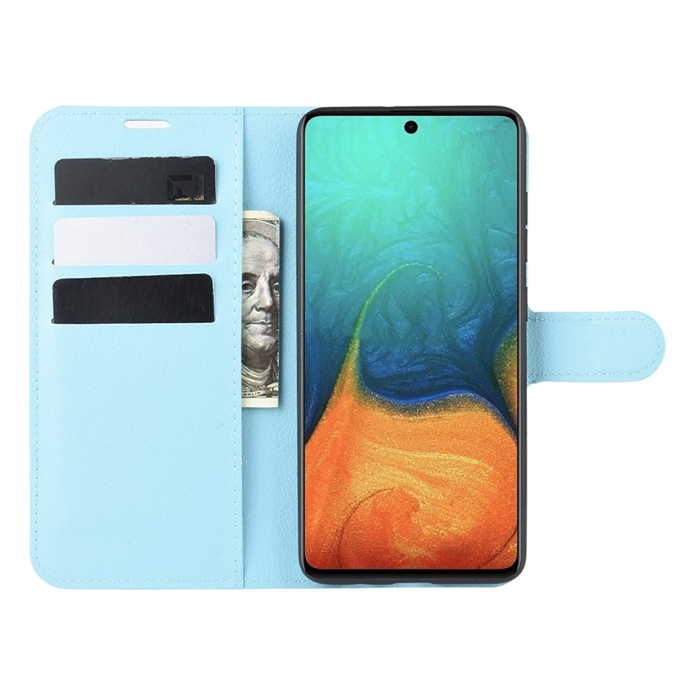 Étui de Portefeuille en Cuir Litchi Skin Pour Samsung Galaxy A71 Réglable Stand Design Téléphone Case - Bébé Bleu-4