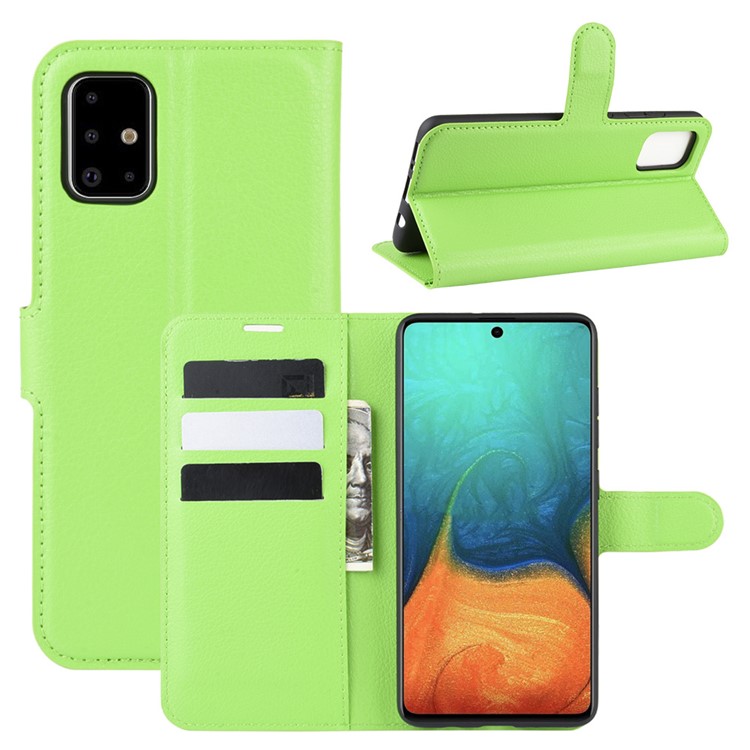 Litchi Skin Leather Wallet Case for Samsung Galaxy A71 - Green-1