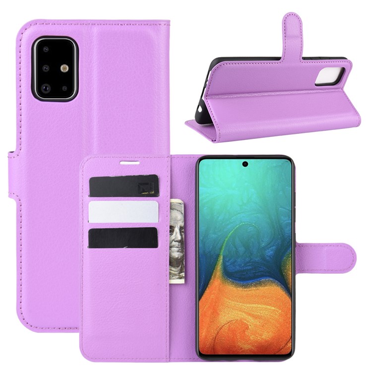 Litchi Skin Leather Wallet Case for Samsung Galaxy A71 - Purple-1