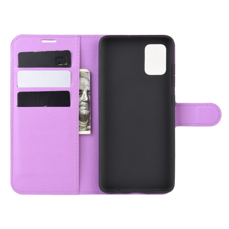 Case de Billetera de Cuero de Piel de Litchi Para Samsung Galaxy A71 Diseño de Desejo de Stie Ajustable - Violeta-3