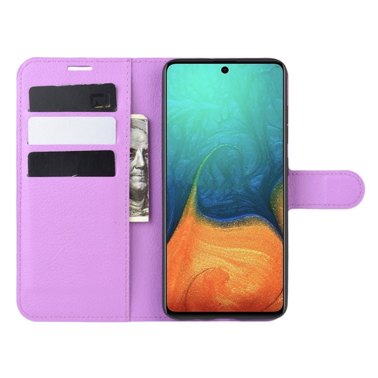 Case de Billetera de Cuero de Piel de Litchi Para Samsung Galaxy A71 Diseño de Desejo de Stie Ajustable - Violeta-4