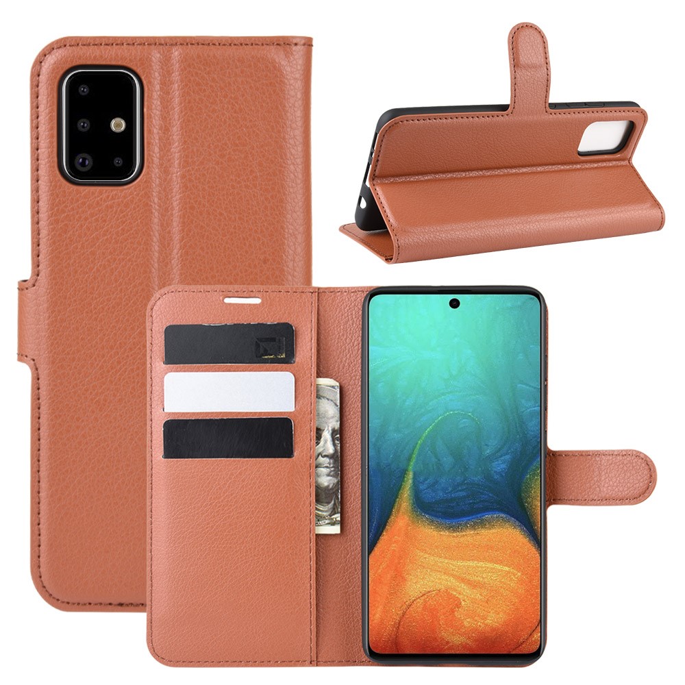 Litchi Skin Leather Wallet Case for Samsung Galaxy A71 - Brown-1