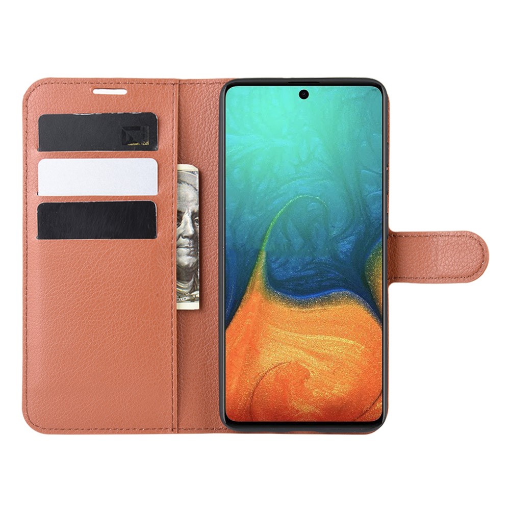 Litchi Skin Leather Wallet Case for Samsung Galaxy A71 - Brown-4