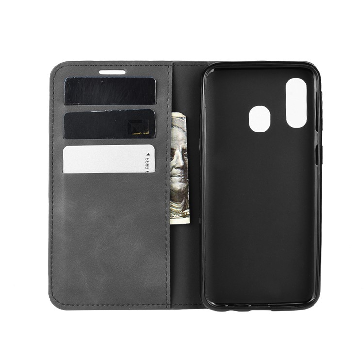 Silky Touch Leather Wallet Stand Case for Samsung Galaxy A40 - Black-3