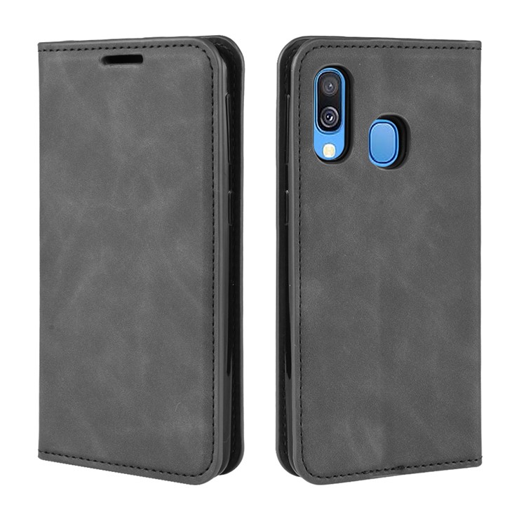 Silky Touch Leather Wallet Stand Case for Samsung Galaxy A40 - Black-7