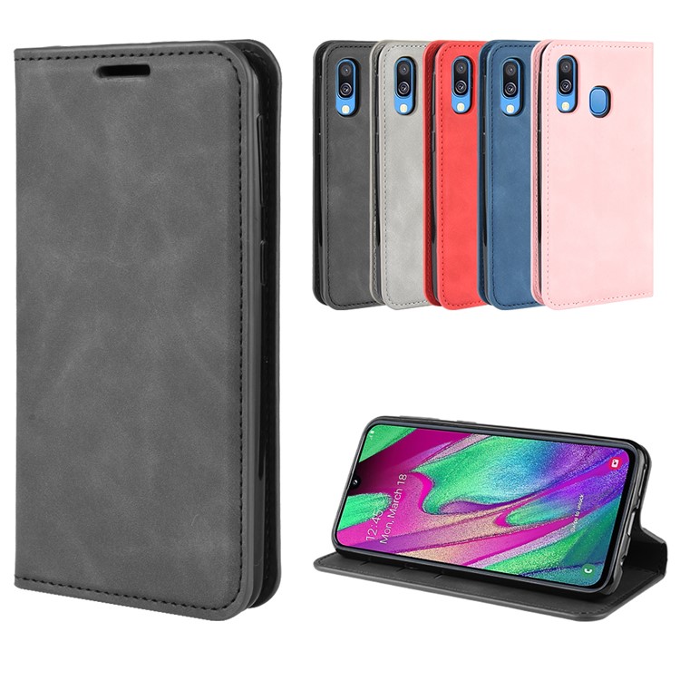 Silky Touch Leather Wallet Stand Case for Samsung Galaxy A40 - Black-9