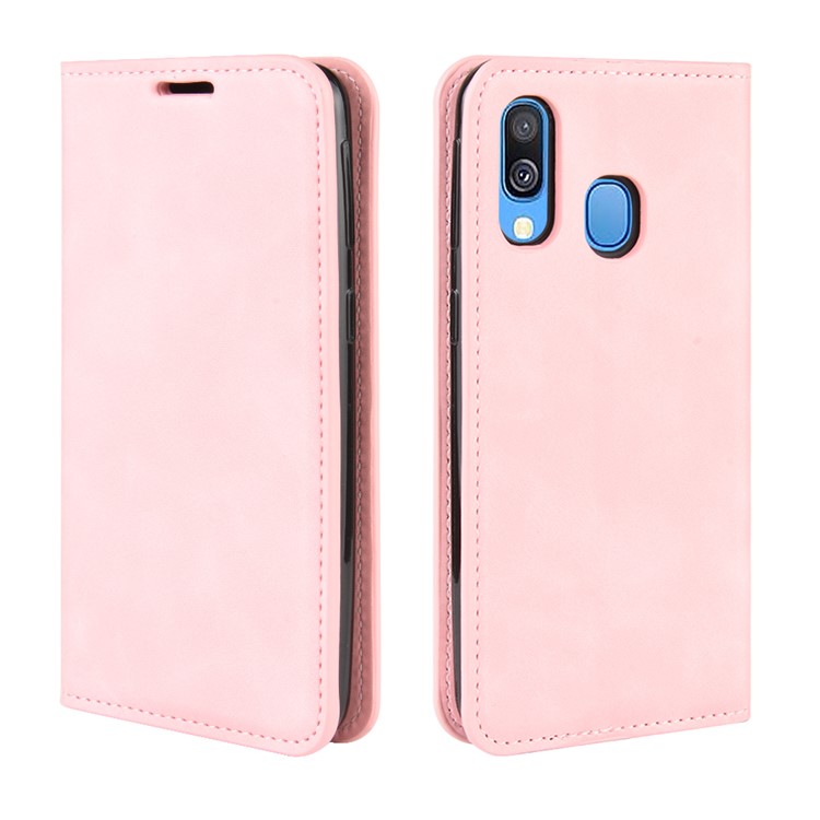 Silky Touch Leather Wallet Stand Case for Samsung Galaxy A40 - Pink-7