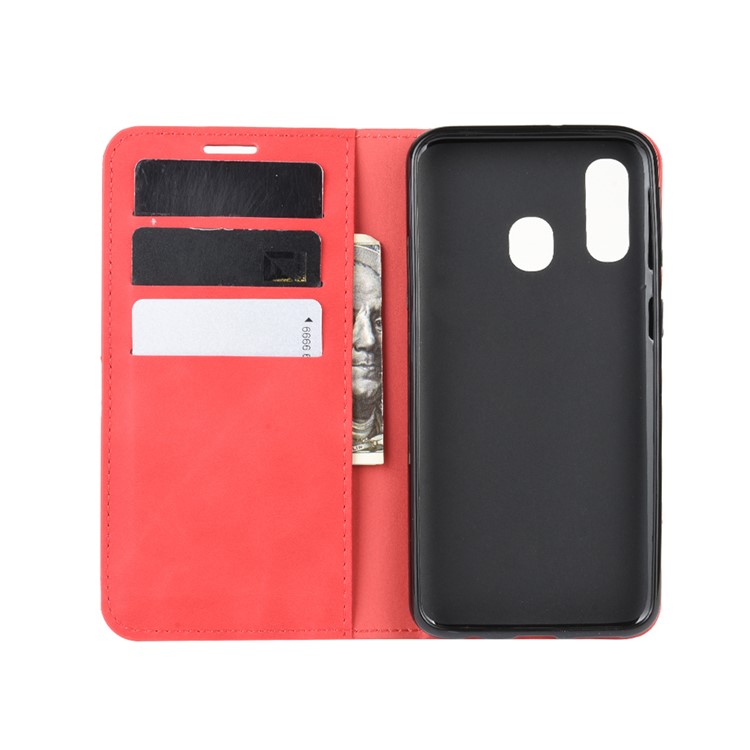 Silky Touch Leather Wallet Stand Case for Samsung Galaxy A40 - Red-3