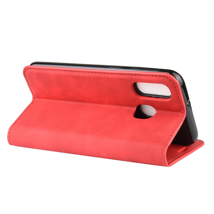 Silky Touch Leather Wallet Stand Case for Samsung Galaxy A40 - Red-5