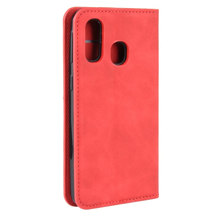 Silky Touch Leather Wallet Stand Case for Samsung Galaxy A40 - Red-6