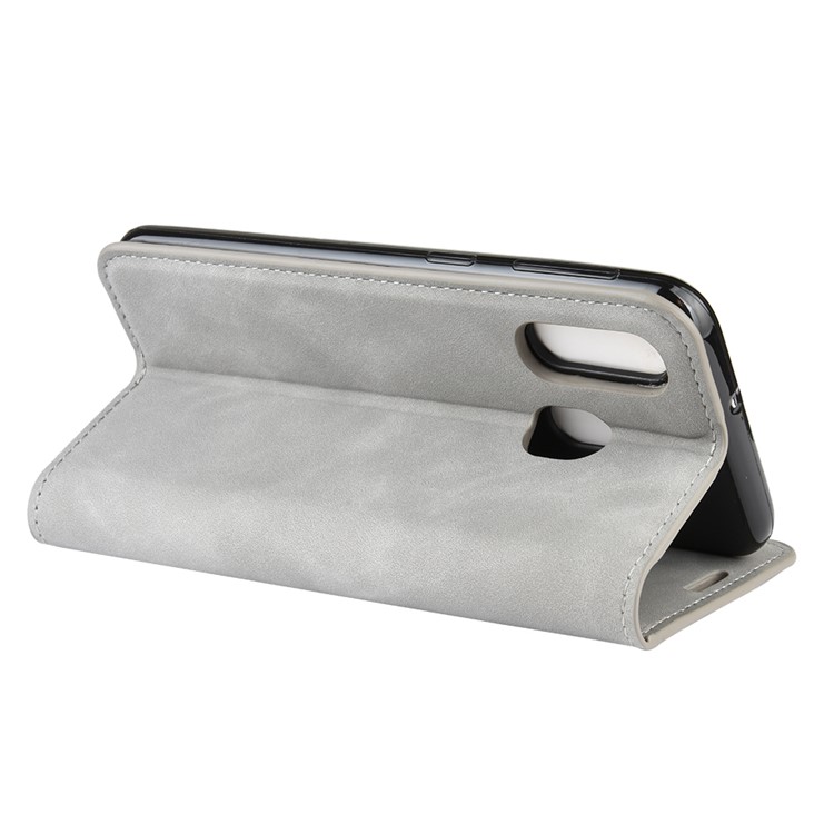 Silky Touch Leather Wallet Stand Case for Samsung Galaxy A40 - Grey-5