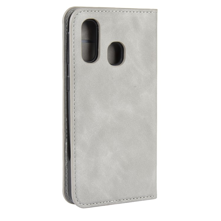 Silky Touch Leather Wallet Stand Case for Samsung Galaxy A40 - Grey-6