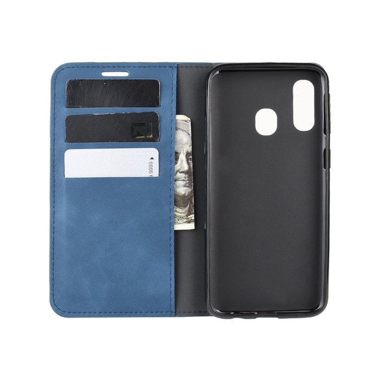 Silky Touch Leather Wallet Stand Case for Samsung Galaxy A40 - Blue-5