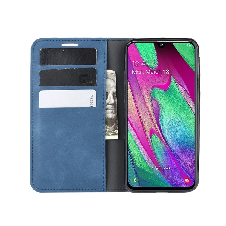 Silky Touch Leather Wallet Stand Case for Samsung Galaxy A40 - Blue-6