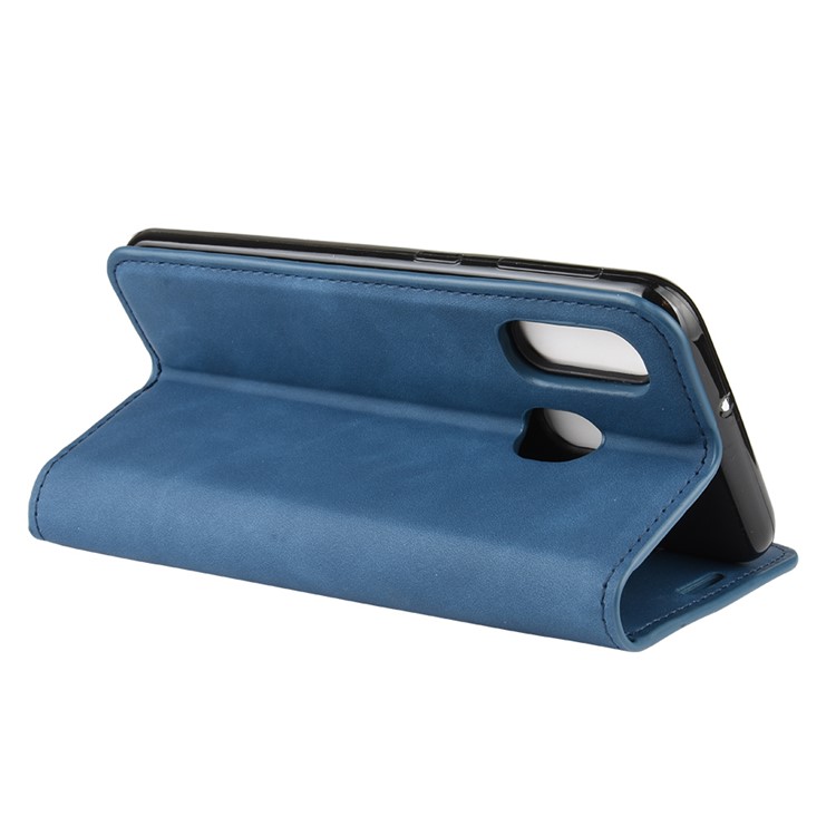 Silky Touch Leather Wallet Stand Case for Samsung Galaxy A40 - Blue-7