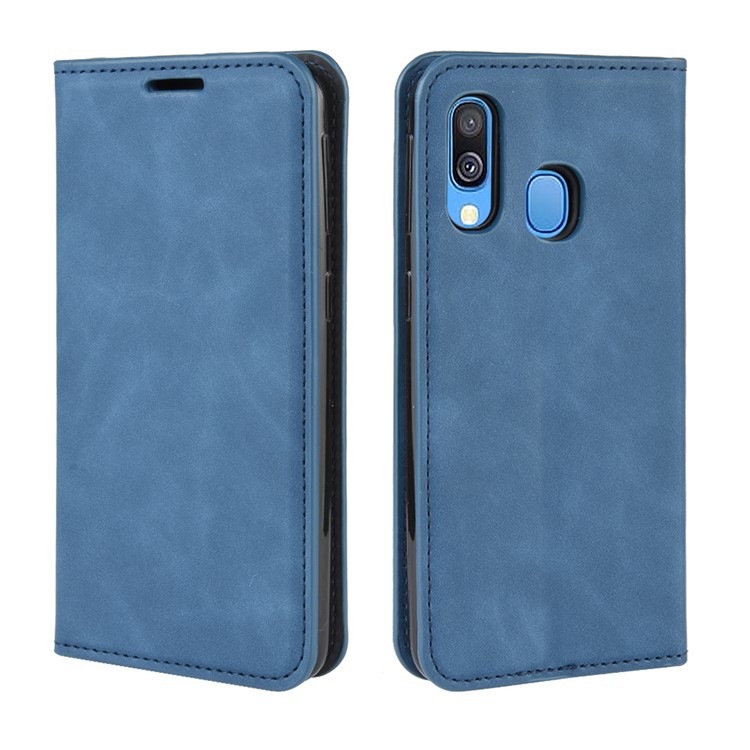 Silky Touch Leather Wallet Stand Case for Samsung Galaxy A40 - Blue-9