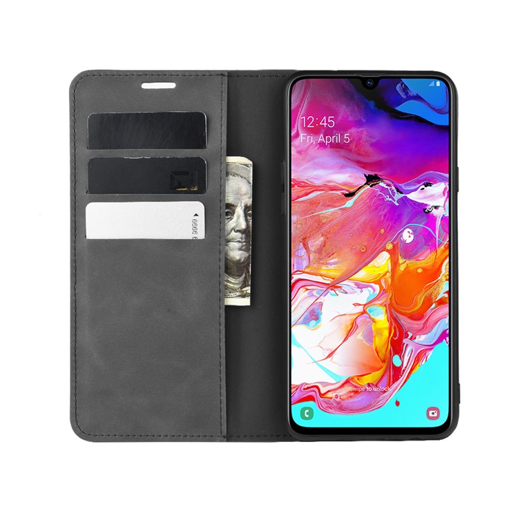 Silky Touch Leather Wallet Stand Case for Samsung Galaxy A20s - Black-4