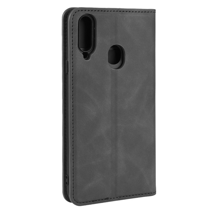 Silky Touch Leather Wallet Stand Case for Samsung Galaxy A20s - Black-6