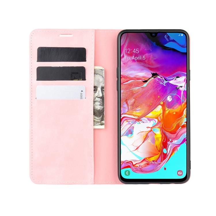 Silky Touch Leather Wallet Stand Case for Samsung Galaxy A20s - Pink-4