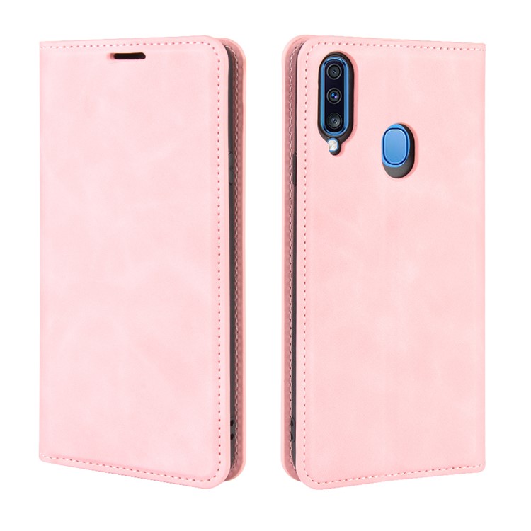 Silky Touch Leather Wallet Stand Case for Samsung Galaxy A20s - Pink-7
