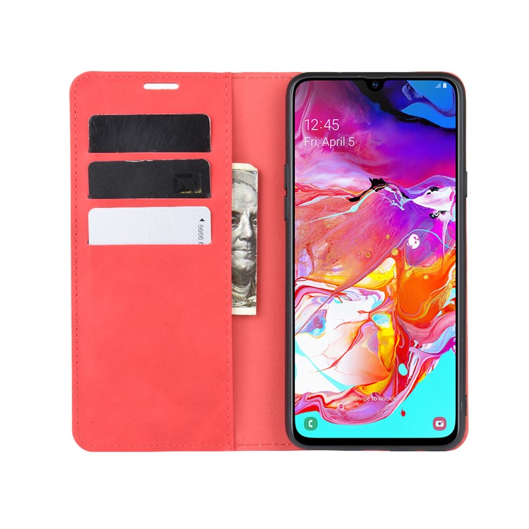 Silky Touch Leather Wallet Stand Case for Samsung Galaxy A20s - Red-4