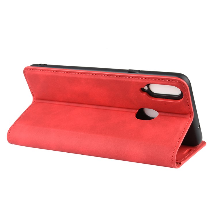 Silky Touch Leather Wallet Stand Case for Samsung Galaxy A20s - Red-5