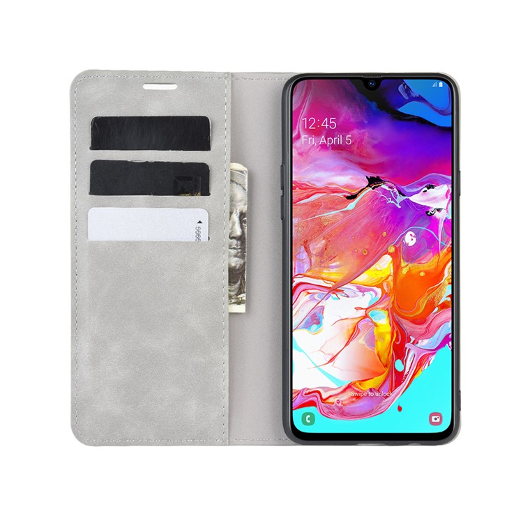 Silky Touch Leather Wallet Stand Case for Samsung Galaxy A20s - Grey-4