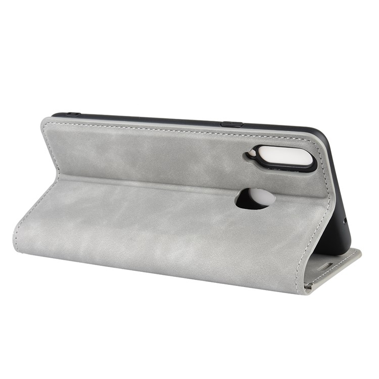 Silky Touch Leather Wallet Stand Case for Samsung Galaxy A20s - Grey-5