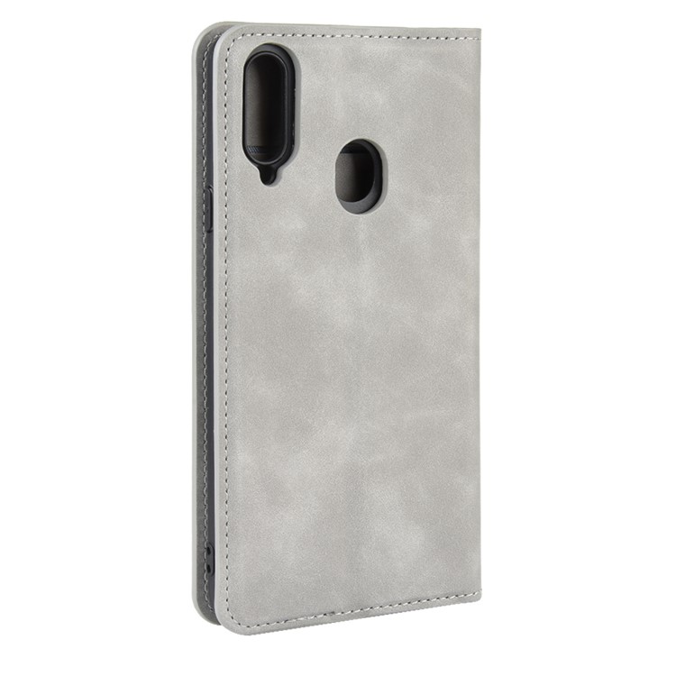 Silky Touch Leather Wallet Stand Case for Samsung Galaxy A20s - Grey-6
