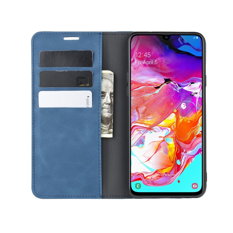 Silky Touch Leather Wallet Stand Case for Samsung Galaxy A20s - Blue-4