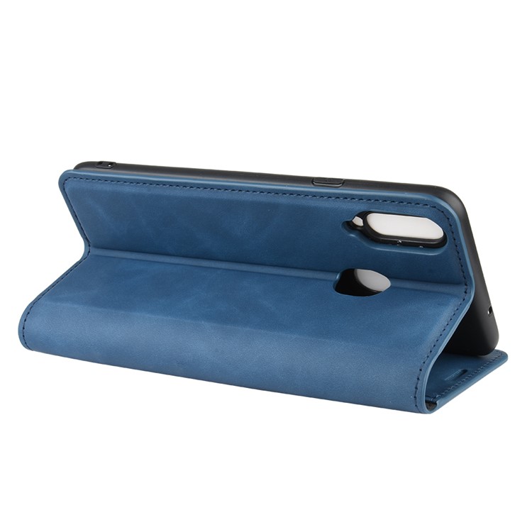 Silky Touch Leather Wallet Stand Case for Samsung Galaxy A20s - Blue-7