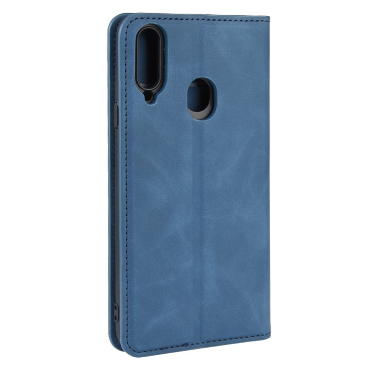 Silky Touch Leather Wallet Stand Case for Samsung Galaxy A20s - Blue-8