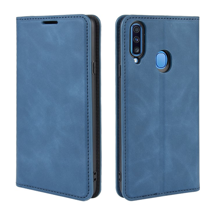 Silky Touch Leather Wallet Stand Case for Samsung Galaxy A20s - Blue-9