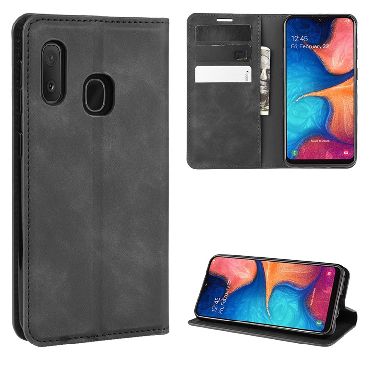 Silky Touch Leather Wallet Case for Samsung Galaxy A20e - Black-1