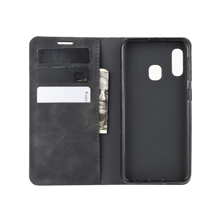 Silky Touch Leather Wallet Case for Samsung Galaxy A20e - Black-3