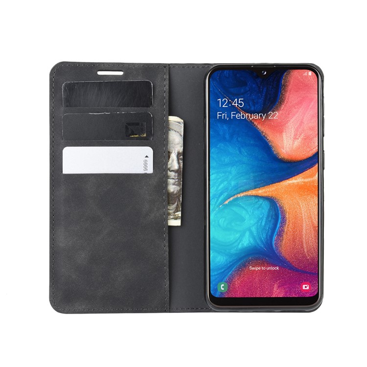 Silky Touch Leather Wallet Case for Samsung Galaxy A20e - Black-4