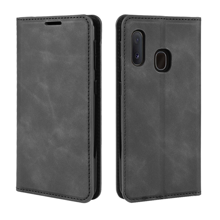Silky Touch Leather Wallet Case for Samsung Galaxy A20e - Black-7