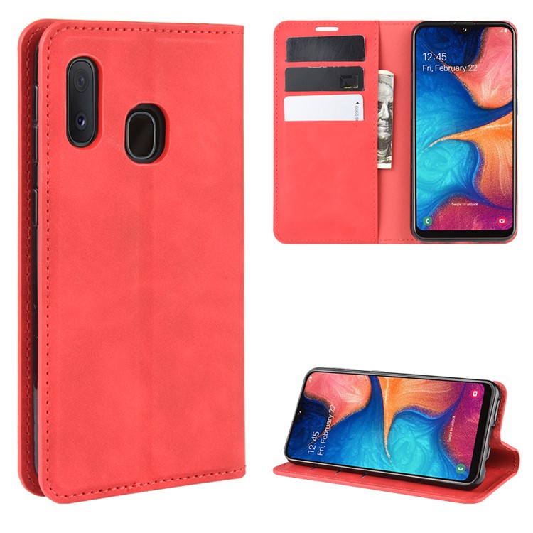 Silky Touch Leather Wallet Case for Samsung Galaxy A20e - Red-1