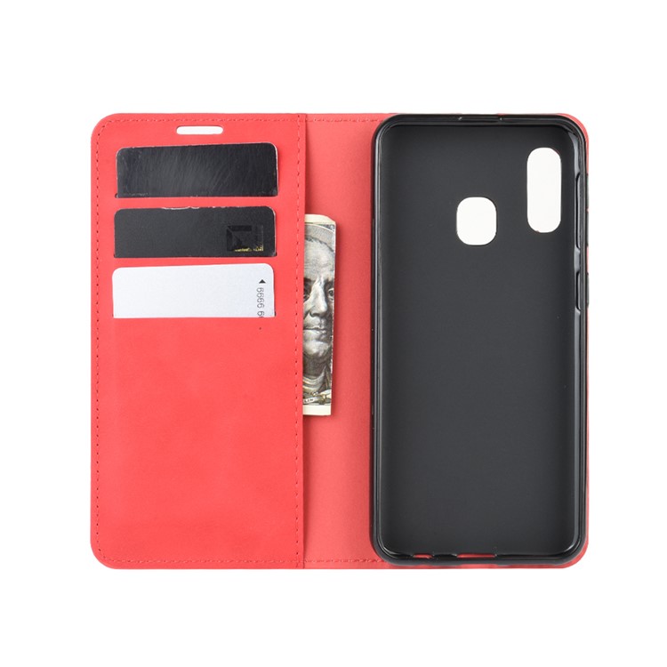 Silky Touch Leather Wallet Case for Samsung Galaxy A20e - Red-3