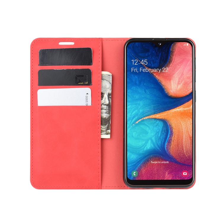 Silky Touch Leather Wallet Case for Samsung Galaxy A20e - Red-4