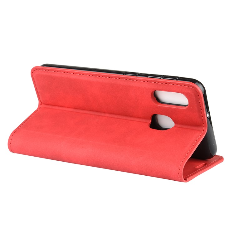 Silky Touch Leather Wallet Case for Samsung Galaxy A20e - Red-5